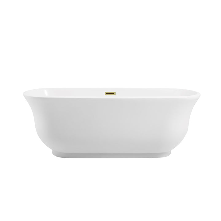 67 Inch Soaking Bathtub In Glossy White With Brushed Gold Trim - View 3 - Joshua Marshal