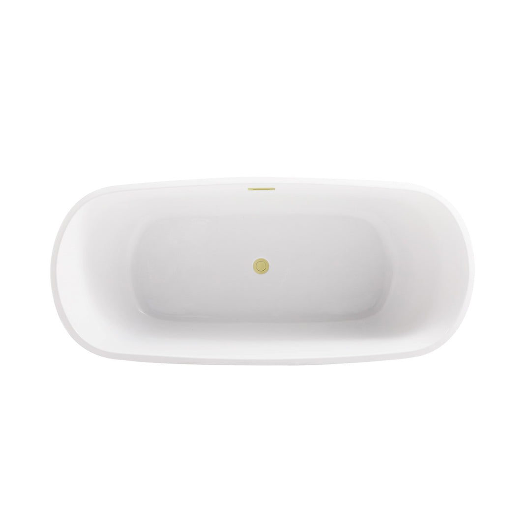 67 Inch Soaking Bathtub In Glossy White With Brushed Gold Trim - View 4 - Joshua Marshal