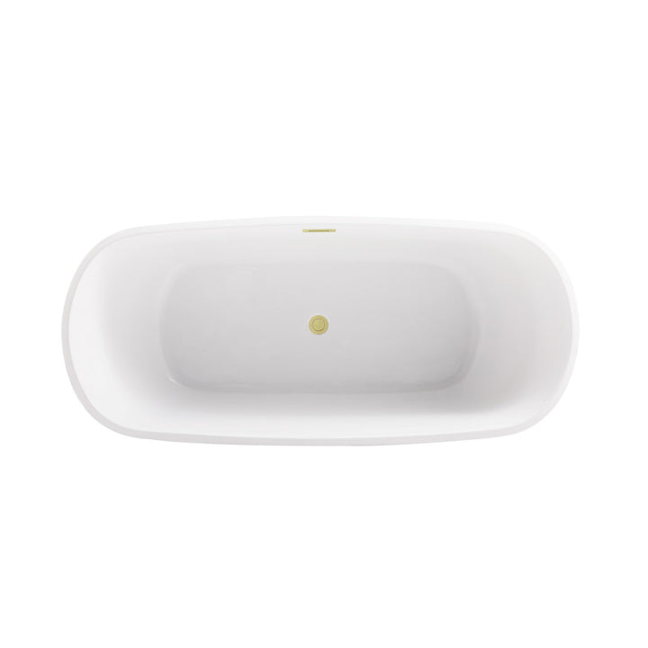 67 Inch Soaking Bathtub In Glossy White With Brushed Gold Trim - View 4 - Joshua Marshal