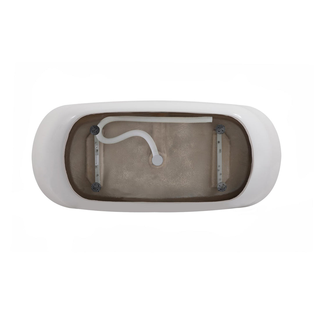 67 Inch Soaking Bathtub In Glossy White With Brushed Gold Trim - View 6 - Joshua Marshal