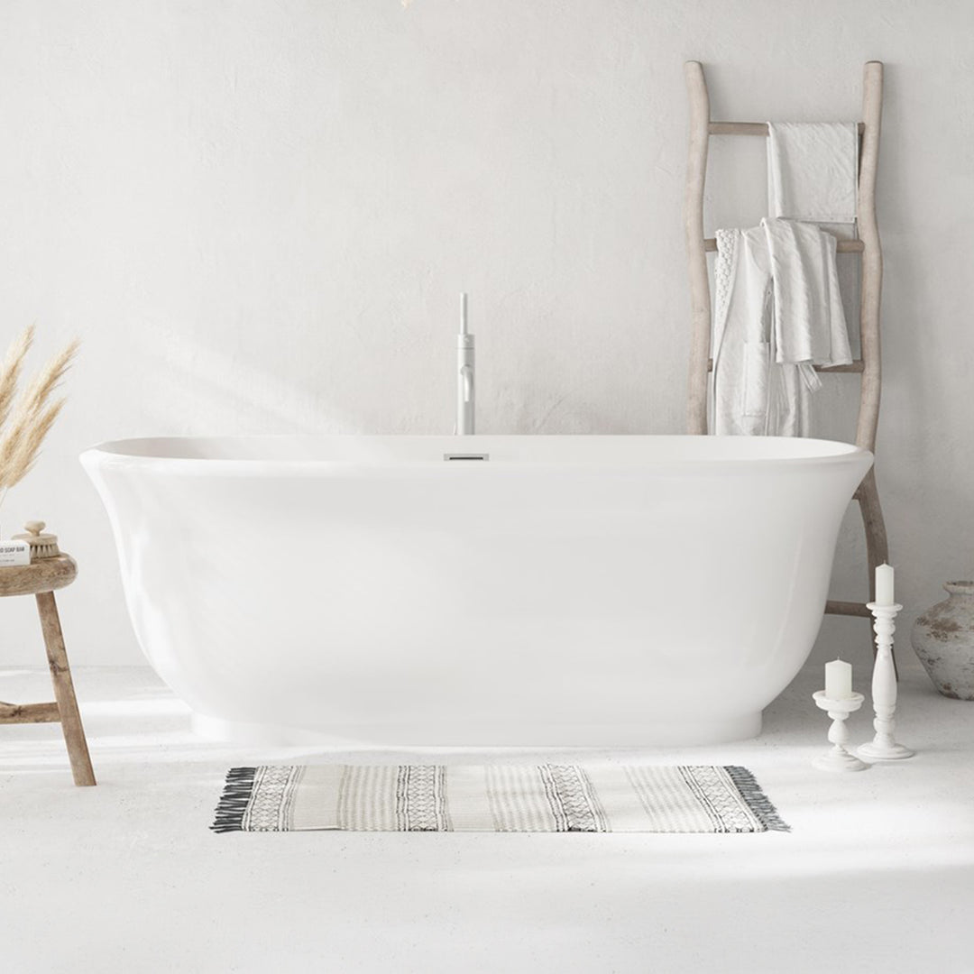 67 Inch Soaking Bathtub In Glossy White With Brushed Nickel Trim Glossy White Finish - KITCHEN & BATH by Joshua Marshal