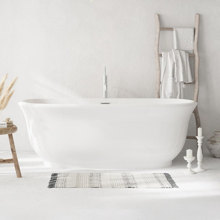 67 Inch Soaking Bathtub In Glossy White With Brushed Nickel Trim Glossy White Finish - KITCHEN & BATH by Joshua Marshal