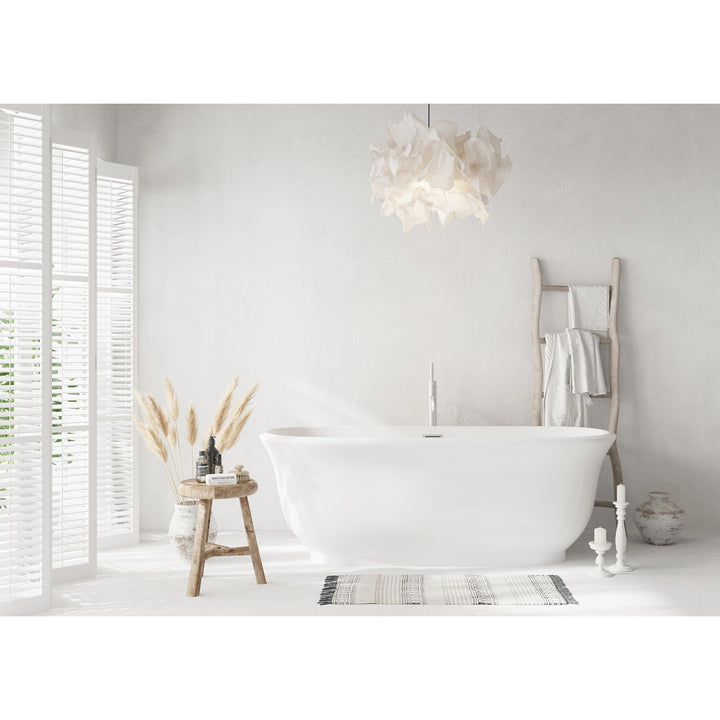 67 Inch Soaking Bathtub In Glossy White With Brushed Nickel Trim - View 2 - Joshua Marshal