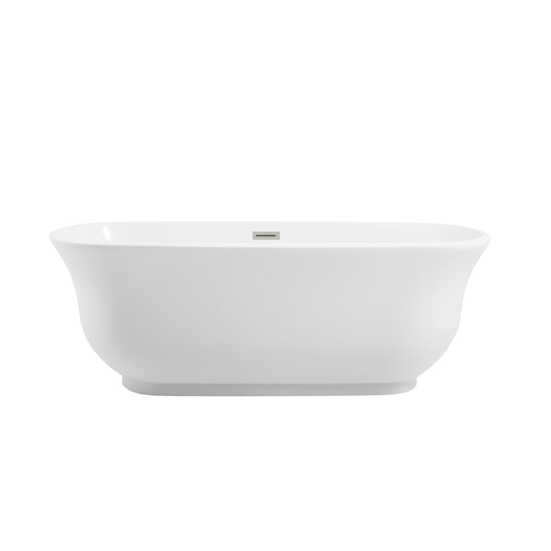 67 Inch Soaking Bathtub In Glossy White With Brushed Nickel Trim - View 3 - Joshua Marshal