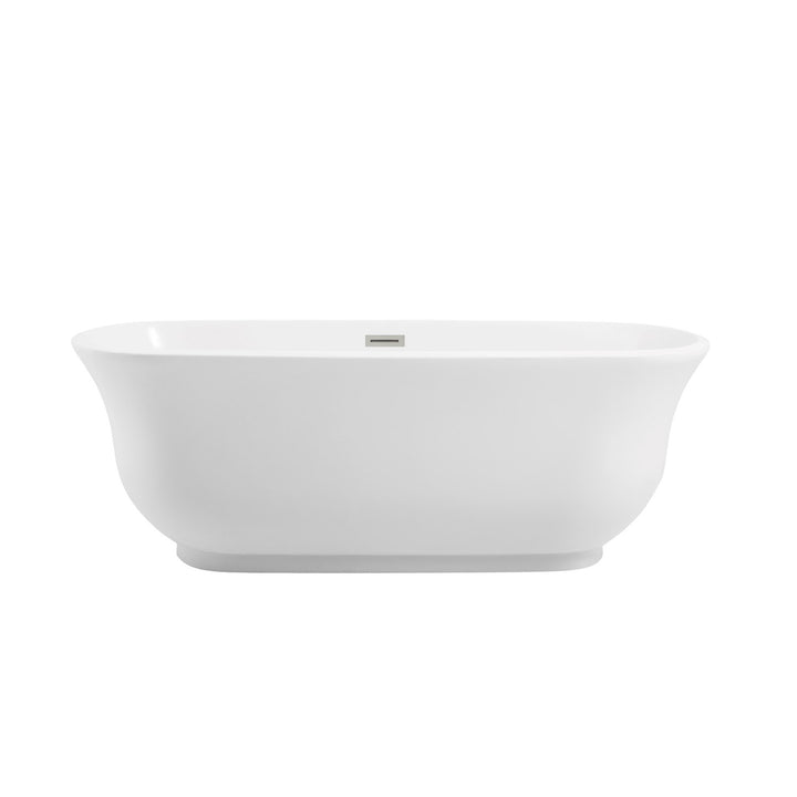 67 Inch Soaking Bathtub In Glossy White With Brushed Nickel Trim - View 3 - Joshua Marshal