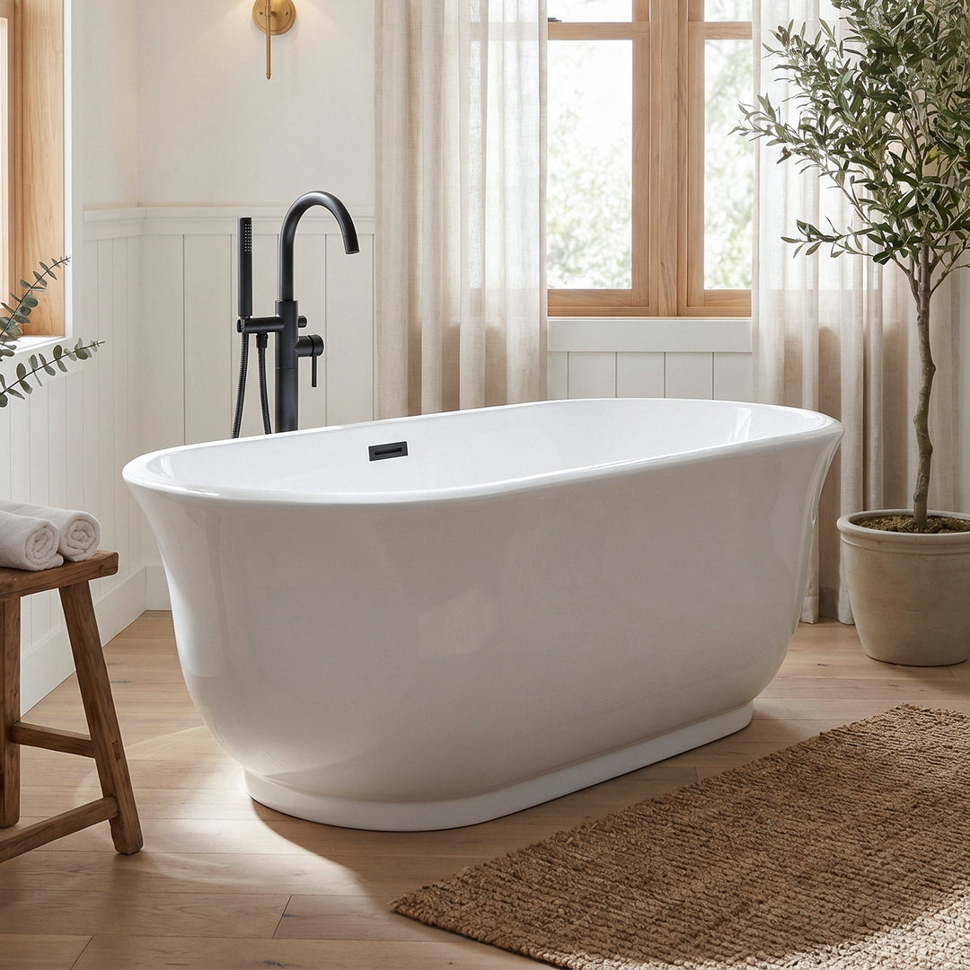 67 Inch Soaking Bathtub In Glossy White With Matte Black Trim Glossy White Finish - KITCHEN & BATH by Joshua Marshal