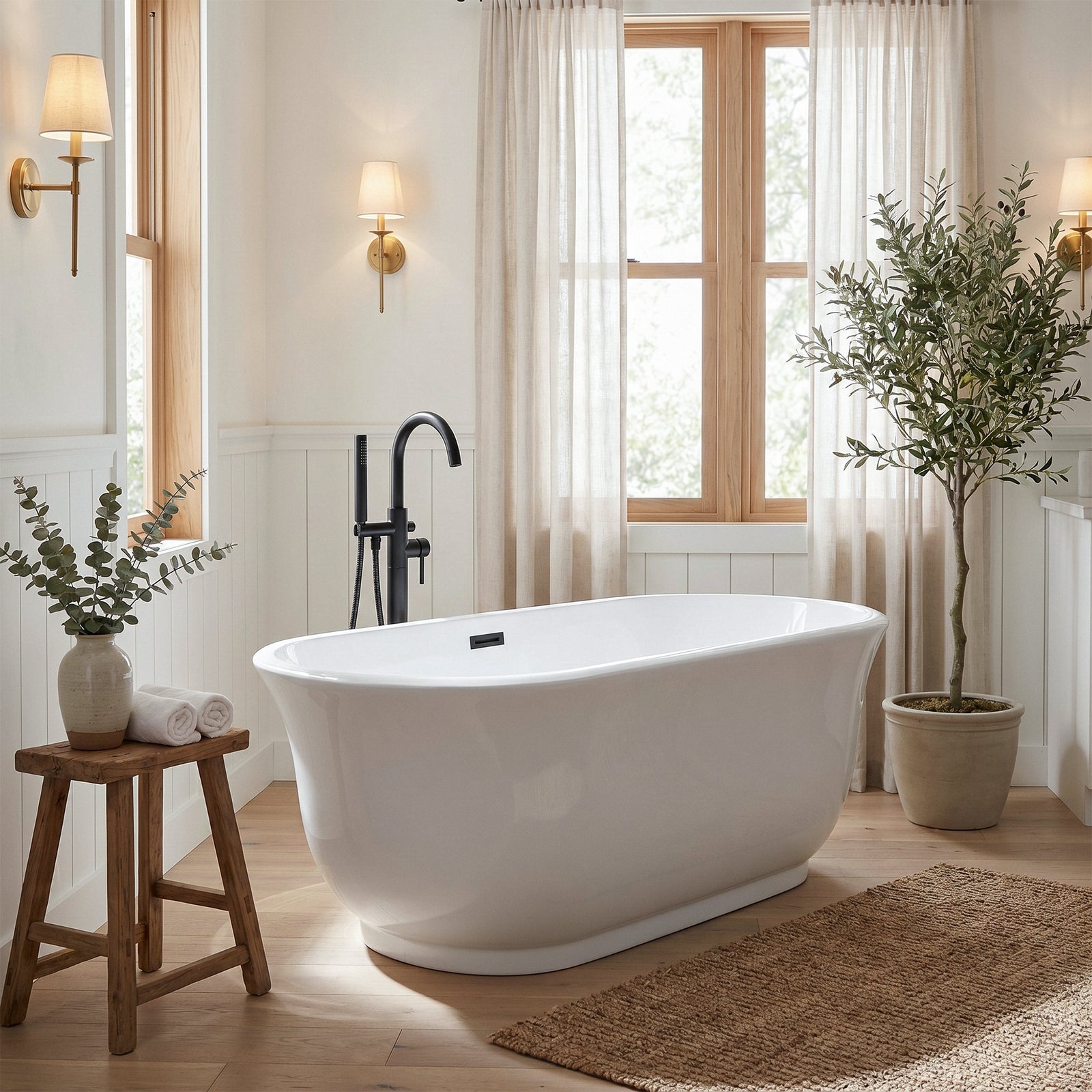 67 Inch Soaking Bathtub In Glossy White With Matte Black Trim - View 2 - Joshua Marshal