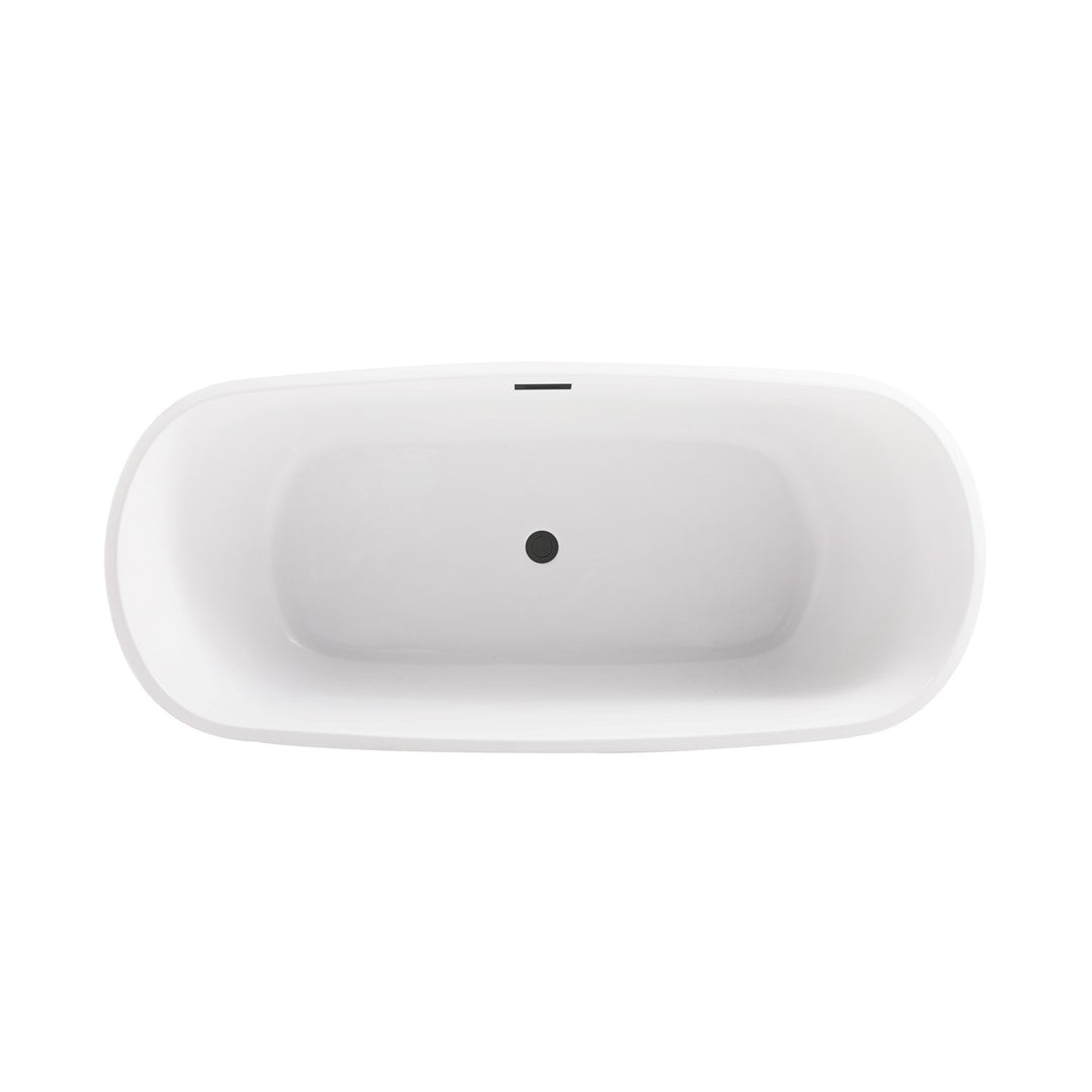 67 Inch Soaking Bathtub In Glossy White With Matte Black Trim - View 5 - Joshua Marshal