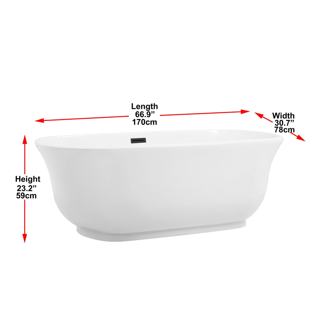 67 Inch Soaking Bathtub In Glossy White With Matte Black Trim - View 6 - Joshua Marshal