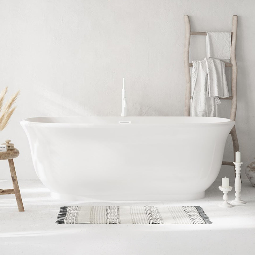 67 Inch Soaking Bathtub In Glossy White With Polished White Trim Glossy White Finish - KITCHEN & BATH by Joshua Marshal