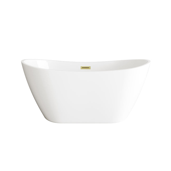 59 Inch Soaking Bathtub In Glossy White With Brushed Gold Trim - View 3 - Joshua Marshal