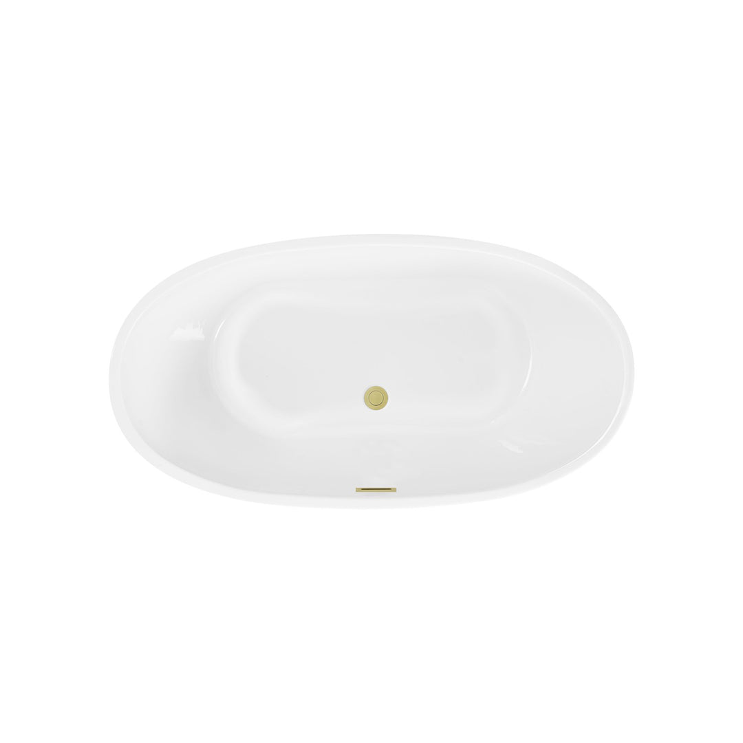 59 Inch Soaking Bathtub In Glossy White With Brushed Gold Trim - View 4 - Joshua Marshal