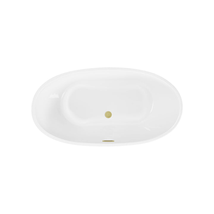 59 Inch Soaking Bathtub In Glossy White With Brushed Gold Trim - View 4 - Joshua Marshal