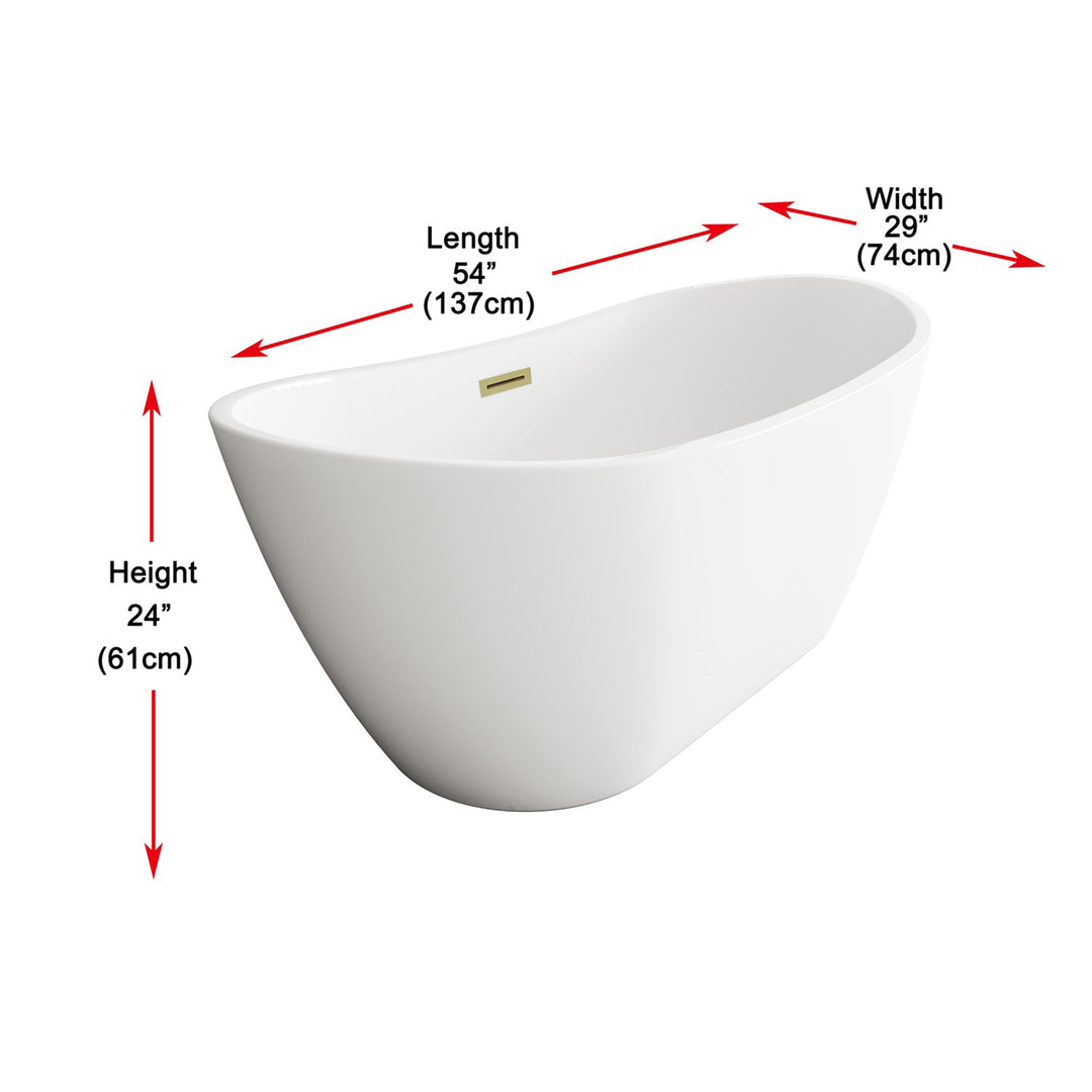 59 Inch Soaking Bathtub In Glossy White With Brushed Gold Trim - View 6 - Joshua Marshal