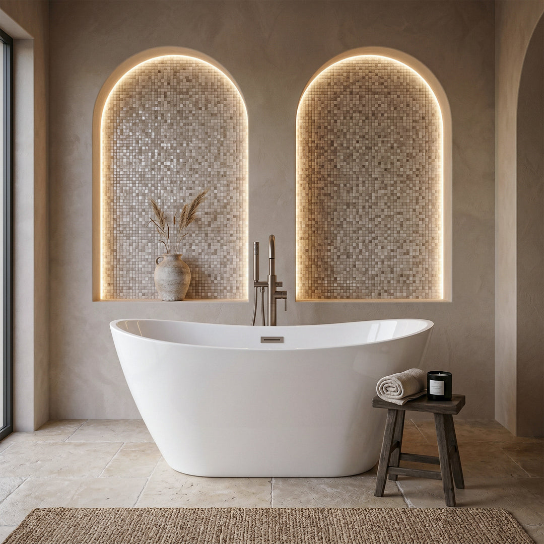 59 Inch Soaking Bathtub In Glossy White With Brushed Nickel Trim - View 2 - Joshua Marshal