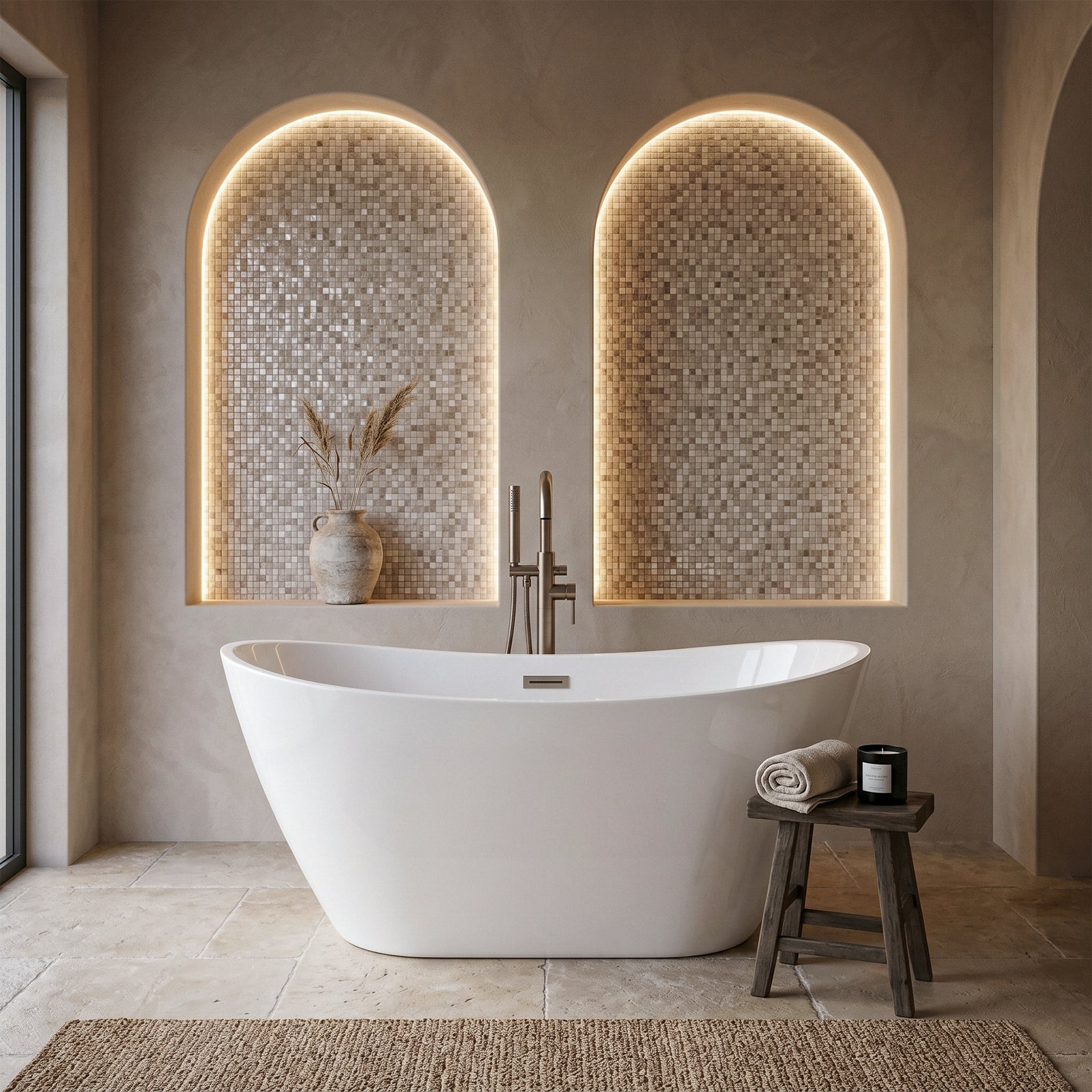 59 Inch Soaking Bathtub In Glossy White With Brushed Nickel Trim - View 2 - Joshua Marshal