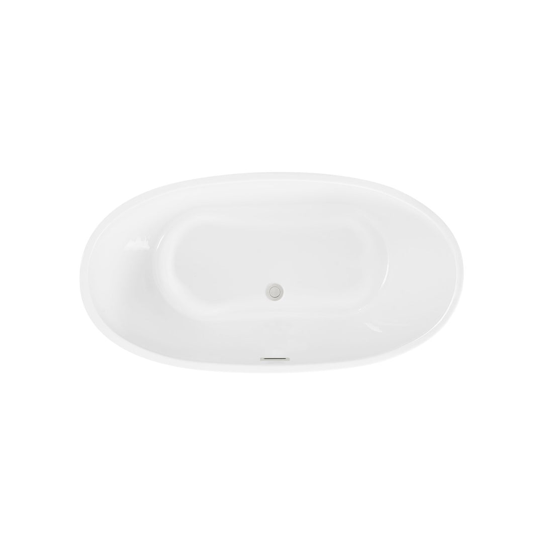 59 Inch Soaking Bathtub In Glossy White With Brushed Nickel Trim - View 6 - Joshua Marshal