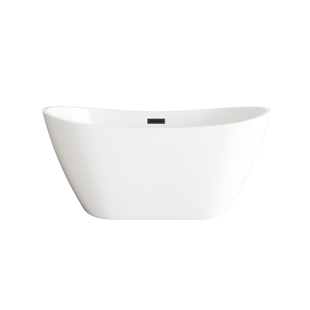 59 Inch Soaking Bathtub In Glossy White With Matte Black Trim - View 3 - Joshua Marshal