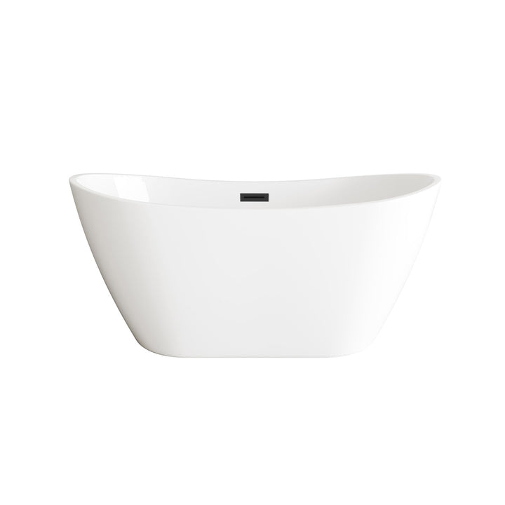 59 Inch Soaking Bathtub In Glossy White With Matte Black Trim - View 3 - Joshua Marshal