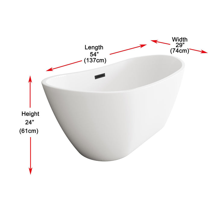 59 Inch Soaking Bathtub In Glossy White With Matte Black Trim - View 5 - Joshua Marshal