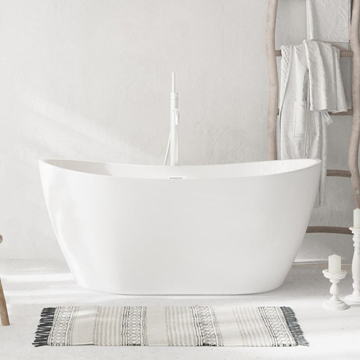59 Inch Soaking Bathtub In Glossy White With Polished White Trim Glossy White Finish - KITCHEN & BATH by Joshua Marshal