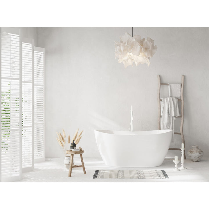 59 Inch Soaking Bathtub In Glossy White With Polished White Trim - View 2 - Joshua Marshal