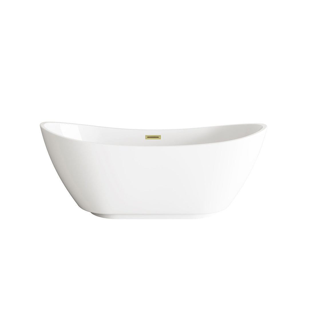 62 Inch Soaking Bathtub In Glossy White With Brushed Gold Trim - View 3 - Joshua Marshal