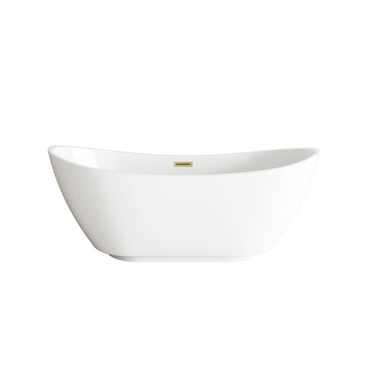 62 Inch Soaking Bathtub In Glossy White With Brushed Gold Trim - View 3 - Joshua Marshal