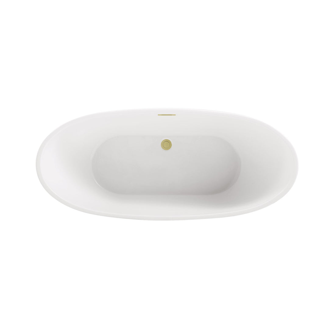 62 Inch Soaking Bathtub In Glossy White With Brushed Gold Trim - View 5 - Joshua Marshal