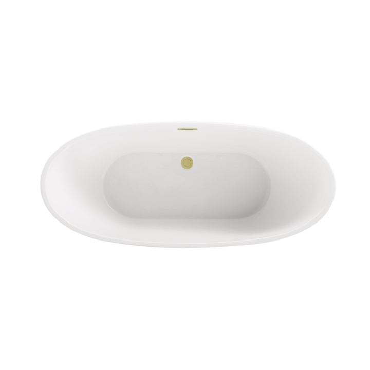 62 Inch Soaking Bathtub In Glossy White With Brushed Gold Trim - View 5 - Joshua Marshal