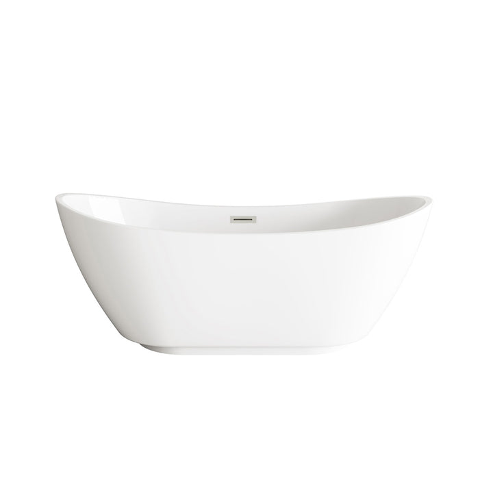 62 Inch Soaking Bathtub In Glossy White With Brushed Nickel Trim - View 3 - Joshua Marshal