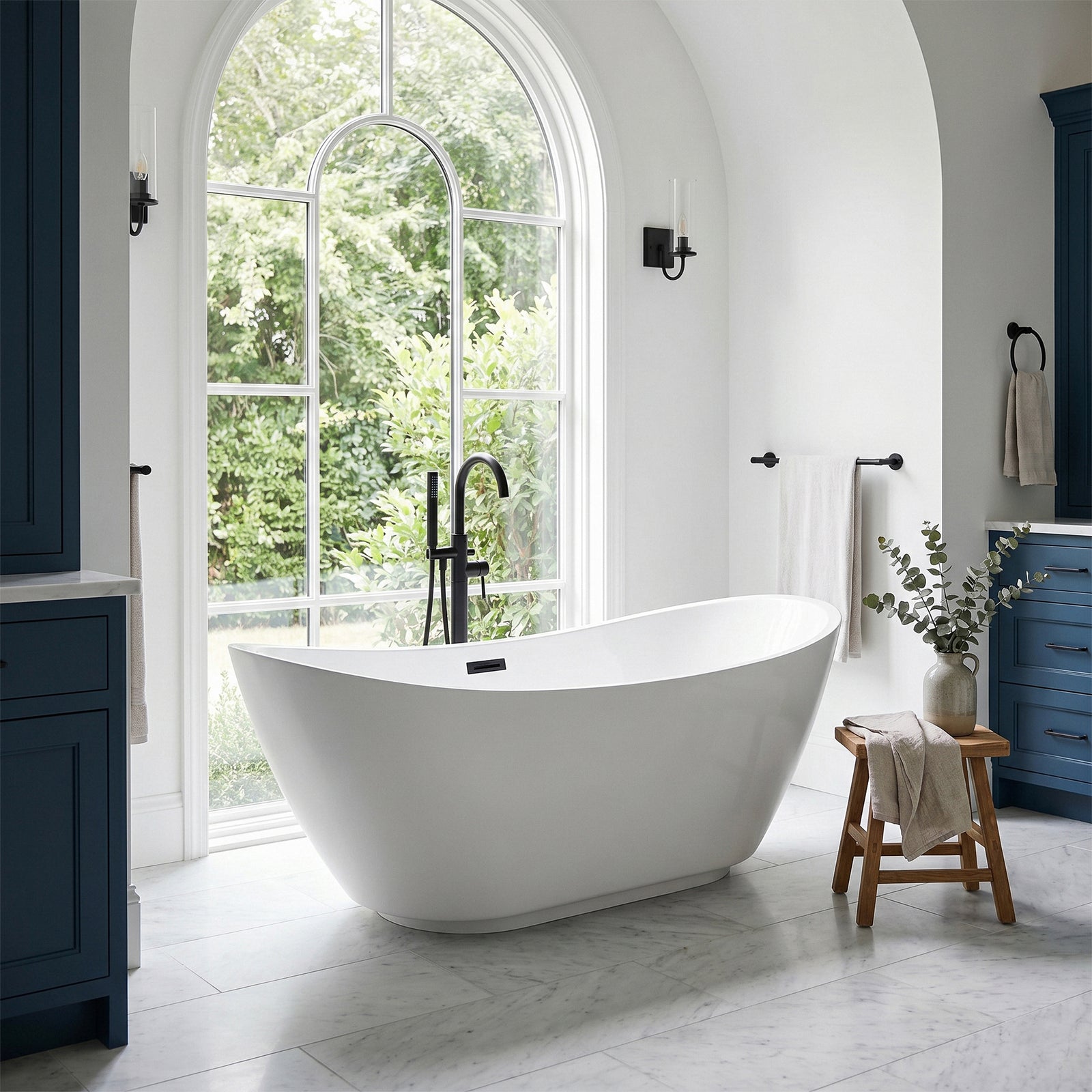 62 Inch Soaking Bathtub In Glossy White With Matte Black Trim - View 2 - Joshua Marshal