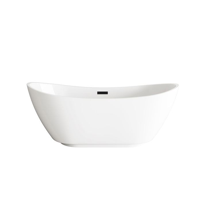 62 Inch Soaking Bathtub In Glossy White With Matte Black Trim - View 3 - Joshua Marshal