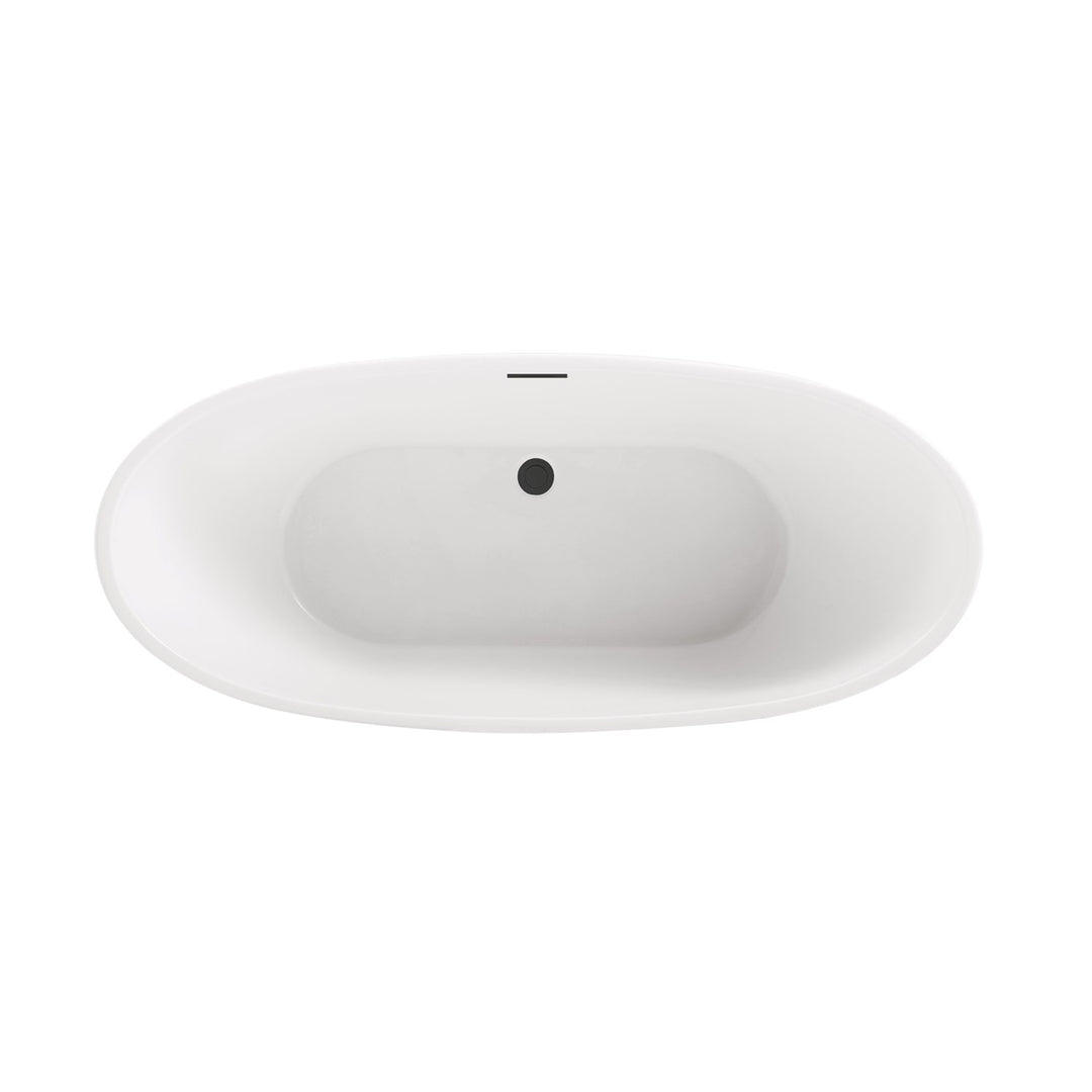 62 Inch Soaking Bathtub In Glossy White With Matte Black Trim - View 4 - Joshua Marshal