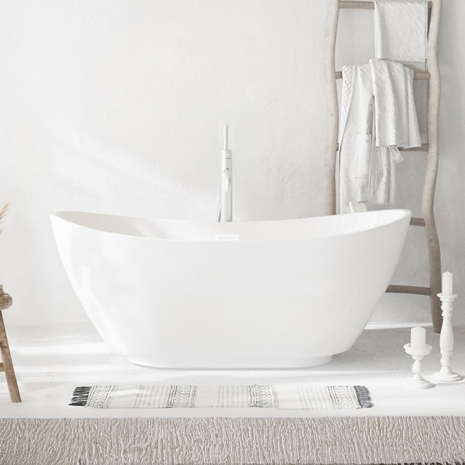 62 Inch Soaking Bathtub In Glossy White With Polished White Trim Glossy White Finish - KITCHEN & BATH by Joshua Marshal