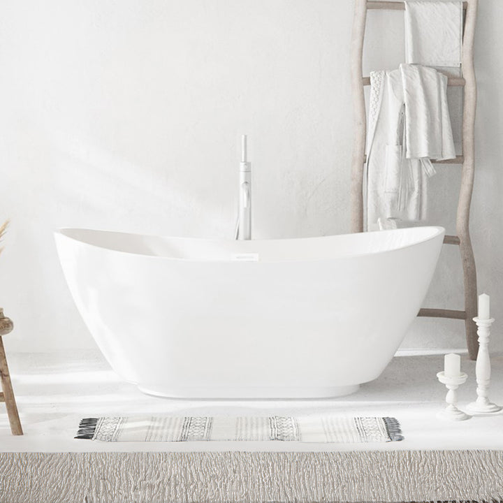 62 Inch Soaking Bathtub In Glossy White With Polished White Trim Glossy White Finish - KITCHEN & BATH by Joshua Marshal