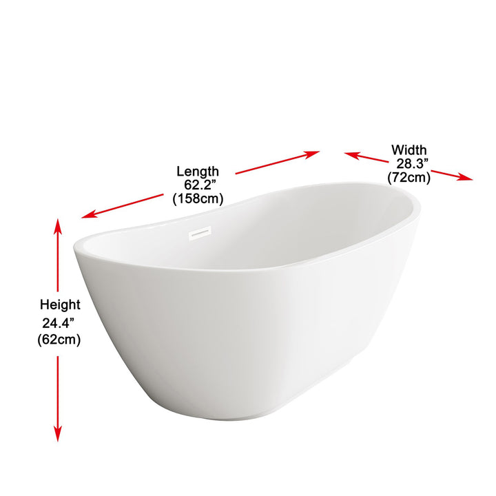 62 Inch Soaking Bathtub In Glossy White With Polished White Trim - View 6 - Joshua Marshal