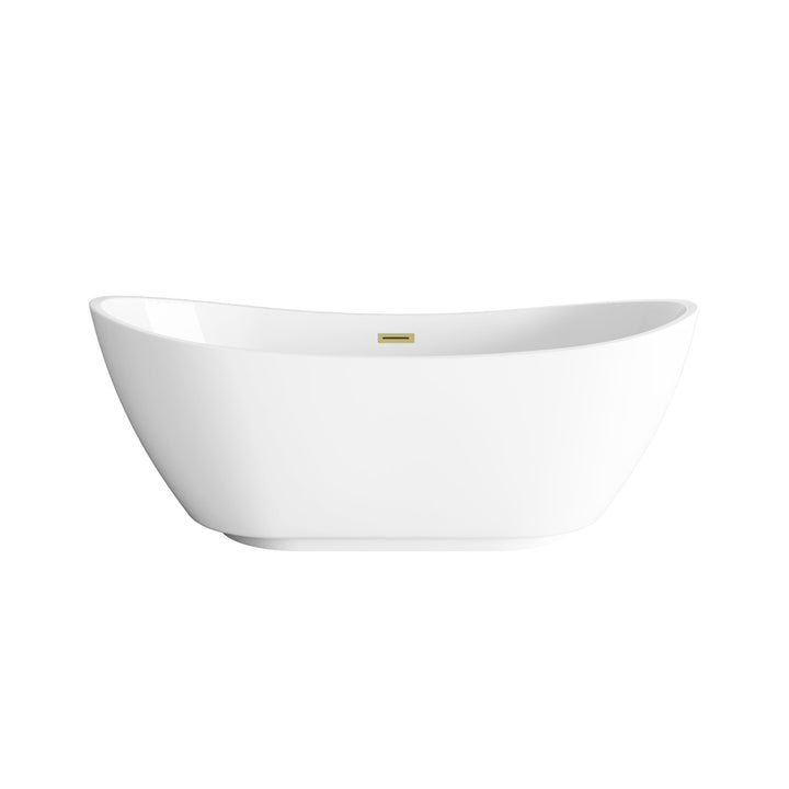 67 Inch Soaking Bathtub In Glossy White With Brushed Gold Trim - View 3 - Joshua Marshal