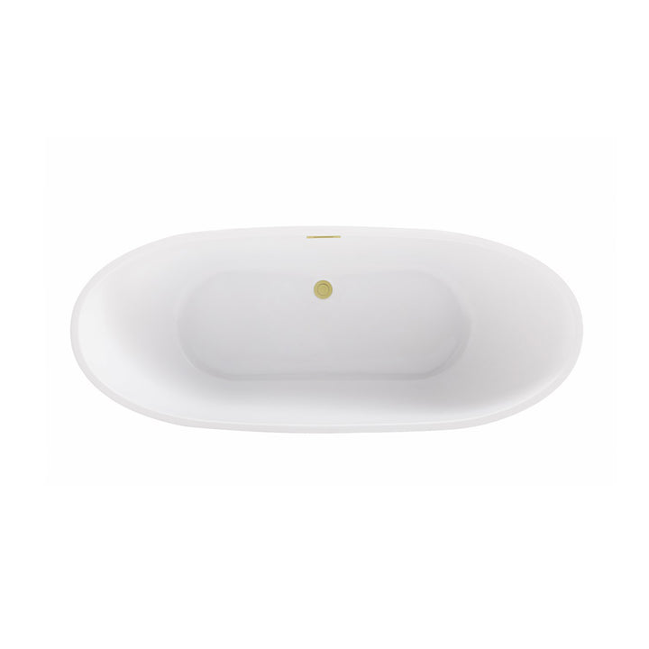 67 Inch Soaking Bathtub In Glossy White With Brushed Gold Trim - View 4 - Joshua Marshal