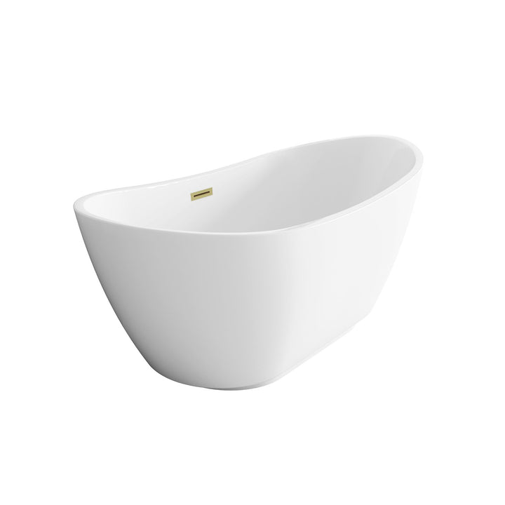 67 Inch Soaking Bathtub In Glossy White With Brushed Gold Trim - View 5 - Joshua Marshal