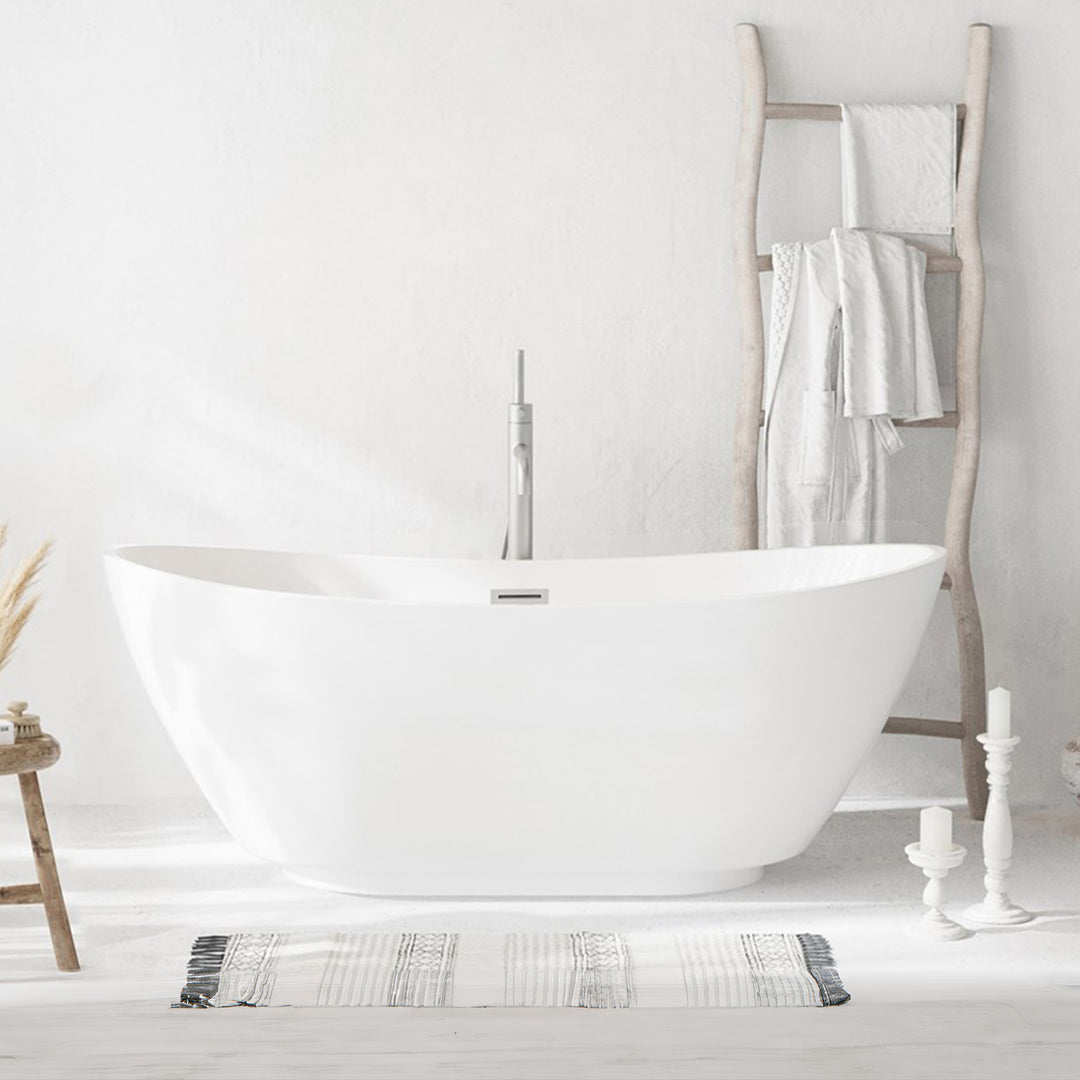 67 Inch Soaking Bathtub In Glossy White With Brushed Nickel Trim Glossy White Finish - KITCHEN & BATH by Joshua Marshal