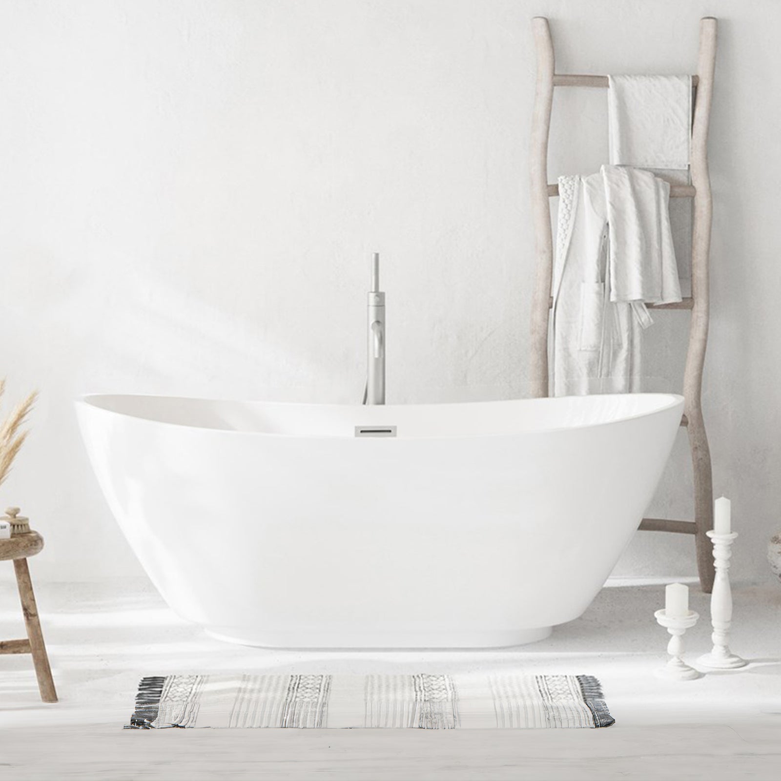 67 Inch Soaking Bathtub In Glossy White With Brushed Nickel Trim Glossy White Finish - KITCHEN & BATH by Joshua Marshal