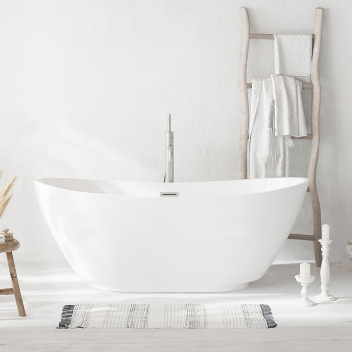 67 Inch Soaking Bathtub In Glossy White With Brushed Nickel Trim Glossy White Finish - KITCHEN & BATH by Joshua Marshal