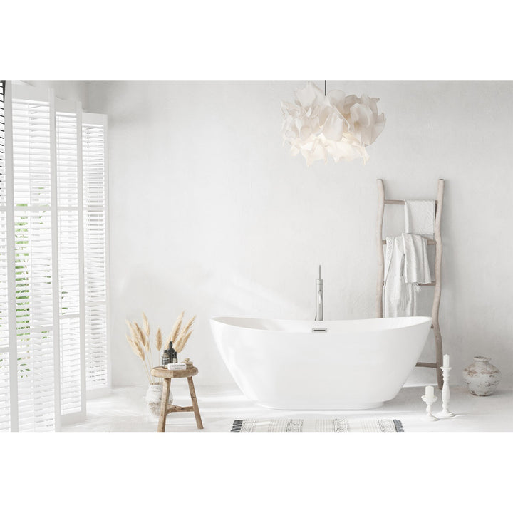 67 Inch Soaking Bathtub In Glossy White With Brushed Nickel Trim - View 2 - Joshua Marshal