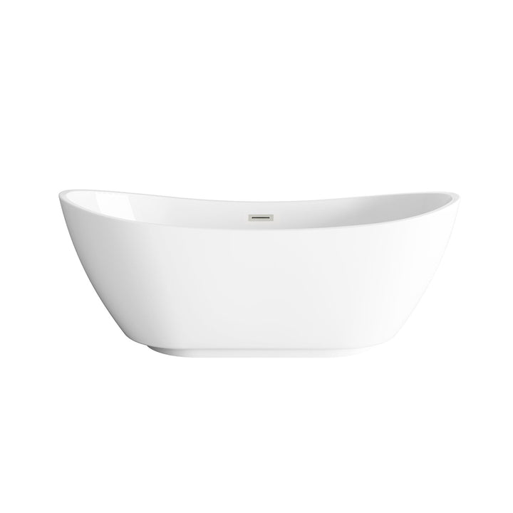 67 Inch Soaking Bathtub In Glossy White With Brushed Nickel Trim - View 3 - Joshua Marshal