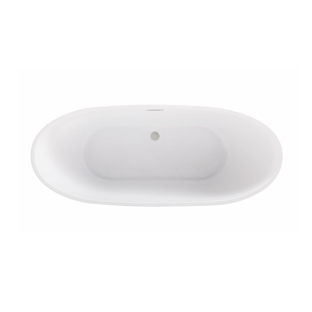 67 Inch Soaking Bathtub In Glossy White With Brushed Nickel Trim - View 5 - Joshua Marshal