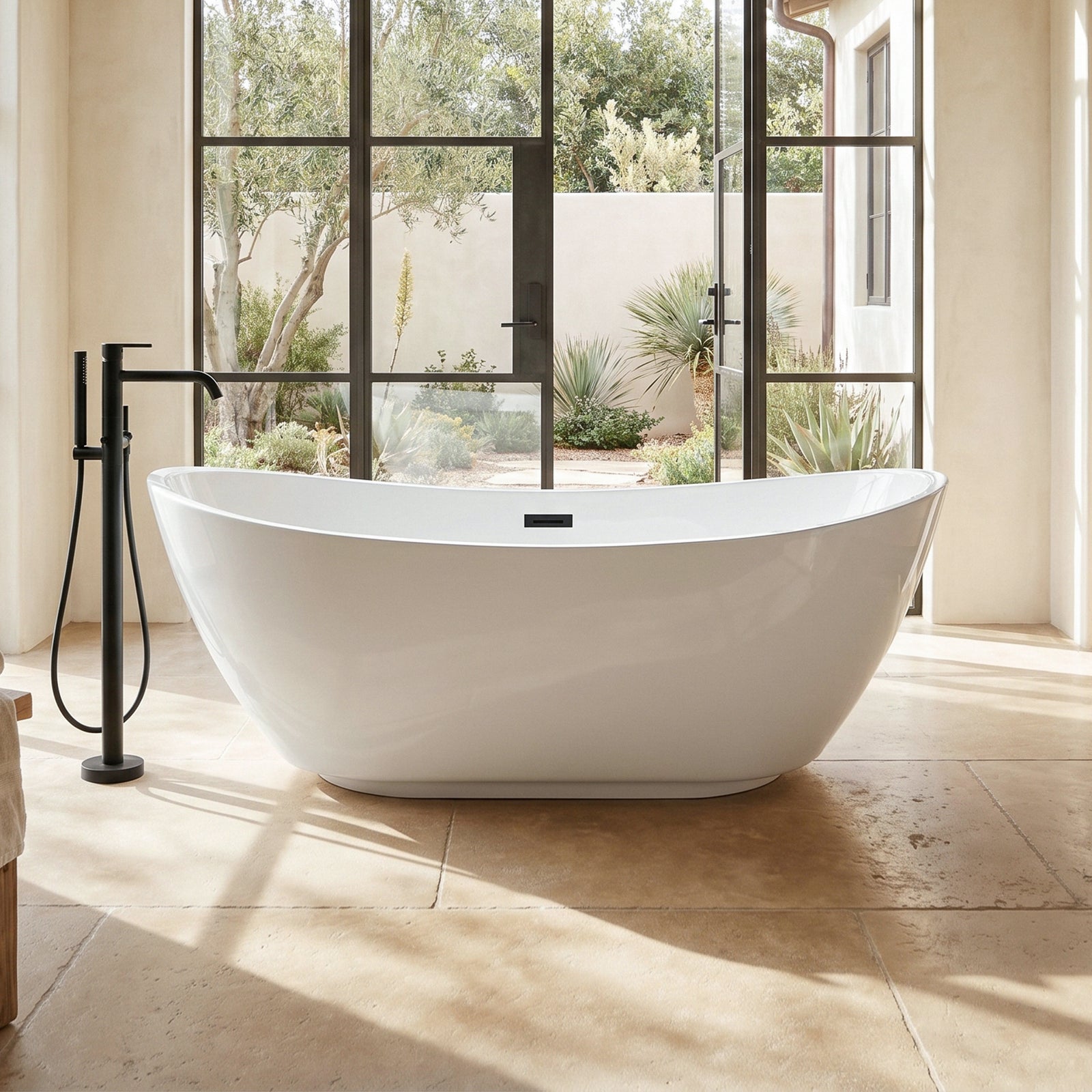67 Inch Soaking Bathtub In Glossy White With Matte Black Trim Glossy White Finish - KITCHEN & BATH by Joshua Marshal