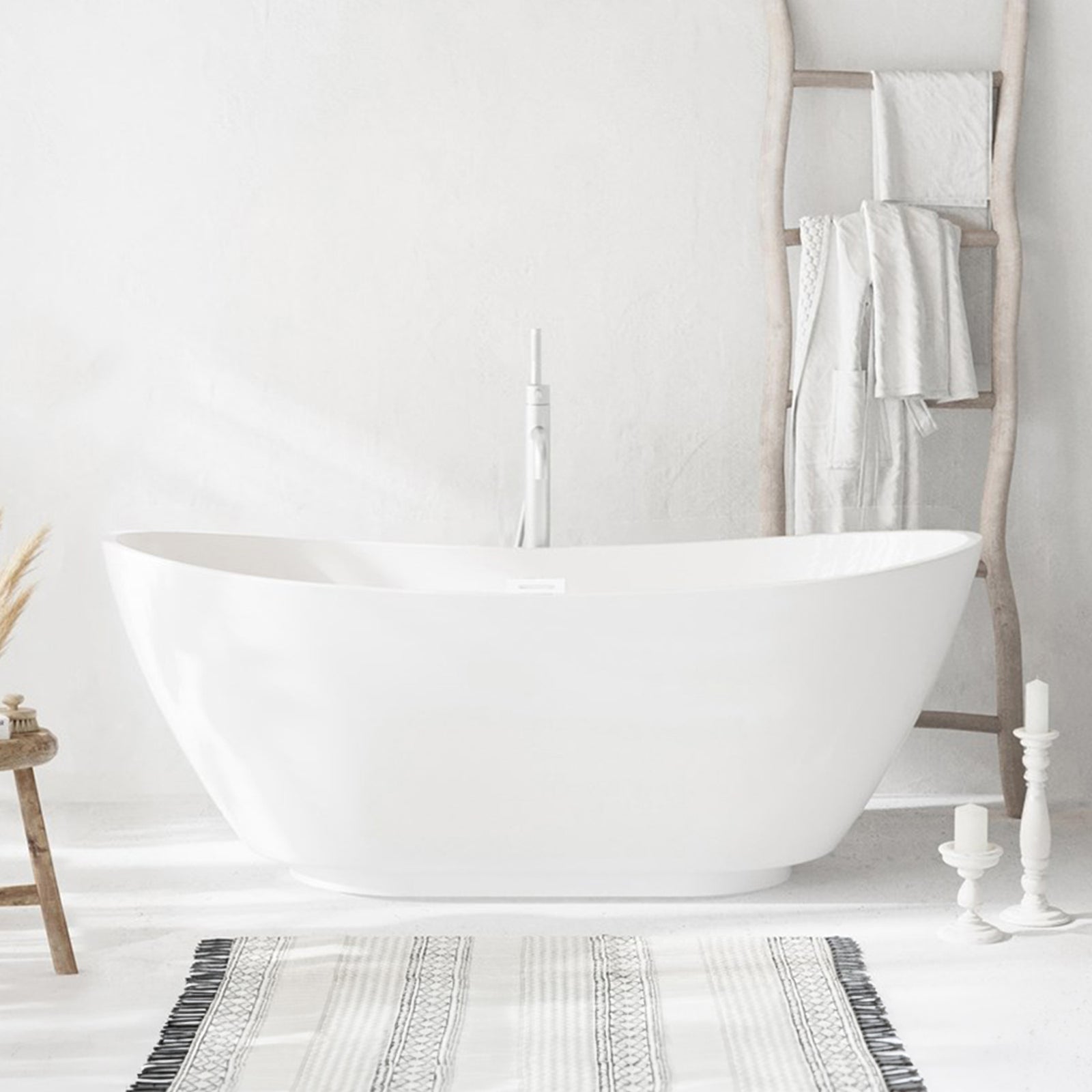 67 Inch Soaking Bathtub In Glossy White With Polished White Trim Glossy White Finish - KITCHEN & BATH by Joshua Marshal