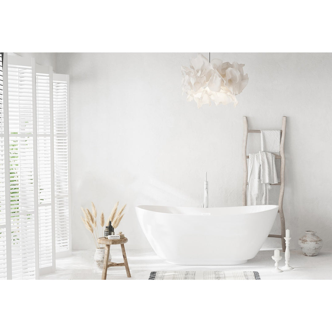 67 Inch Soaking Bathtub In Glossy White With Polished White Trim - View 2 - Joshua Marshal