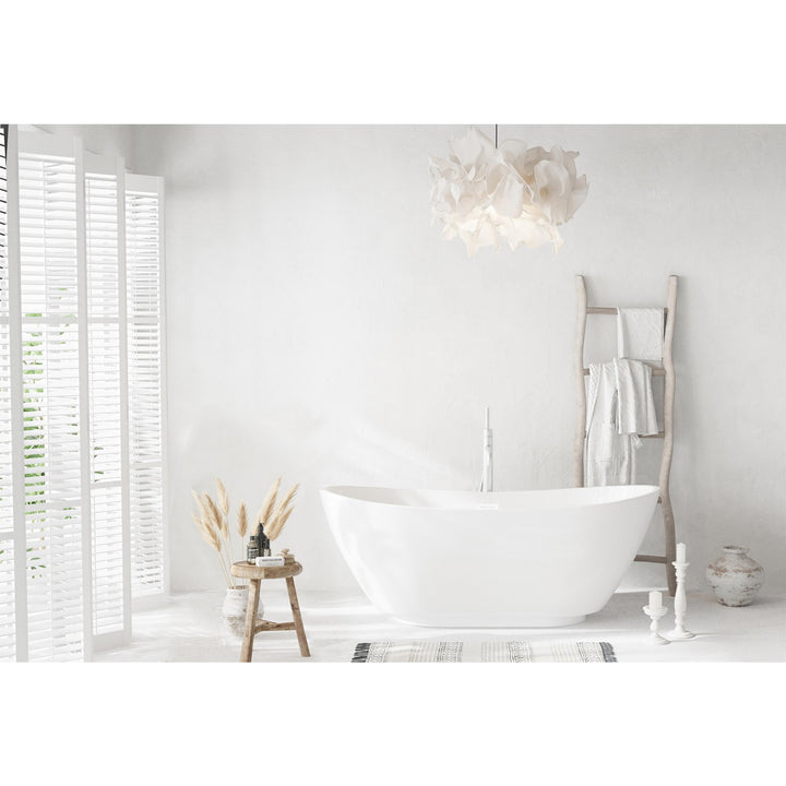 67 Inch Soaking Bathtub In Glossy White With Polished White Trim - View 2 - Joshua Marshal